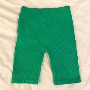 Zara XS-S green ribbed comfy biker shorts